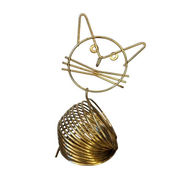 MCM Gold Brass Cat Letter Holder Coiled Wire Mail Organizer Card Keys‎ Holder - Picture 6 of 10